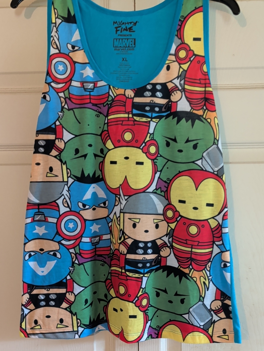 Marvel Women's Tank Top in Blue with Multicolor Superhero Print